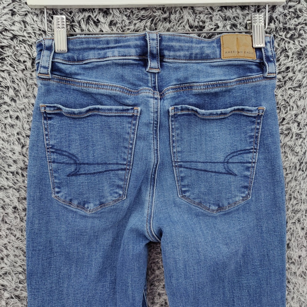 American Eagle Womens Super High Rise Flare Wide 70s Festival Retro Jeans 4 Blue - Picture 12 of 16